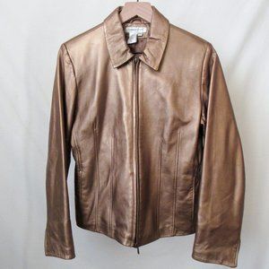 VINTAGE Metallic Bronze Leather Biker Jacket Zip Up Size- women's petite M